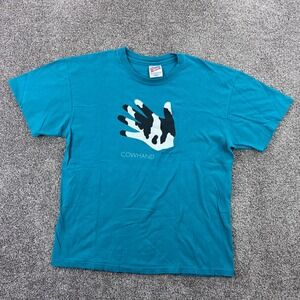 Vintage Woody Jackson Cowhand Art Shirt Mens Large Teal Blue Ben and Jerry's